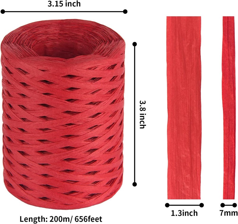 Cuttte Raffia Ribbon for Gift Wrapping - 218 Yards Raffia Yarn for Crocheting, Paper Ribbons for Craft, Packing Paper Twine Yarn 1/4 Inch Width (Red) - Image 2